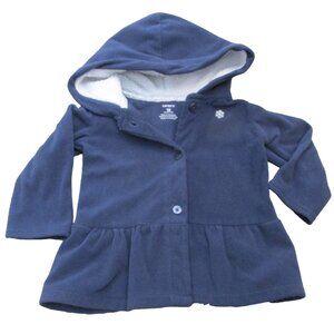 Carters Hooded Button Up Fleece Jacket Toddler Girls 18M Blue Long Sleeve Coat